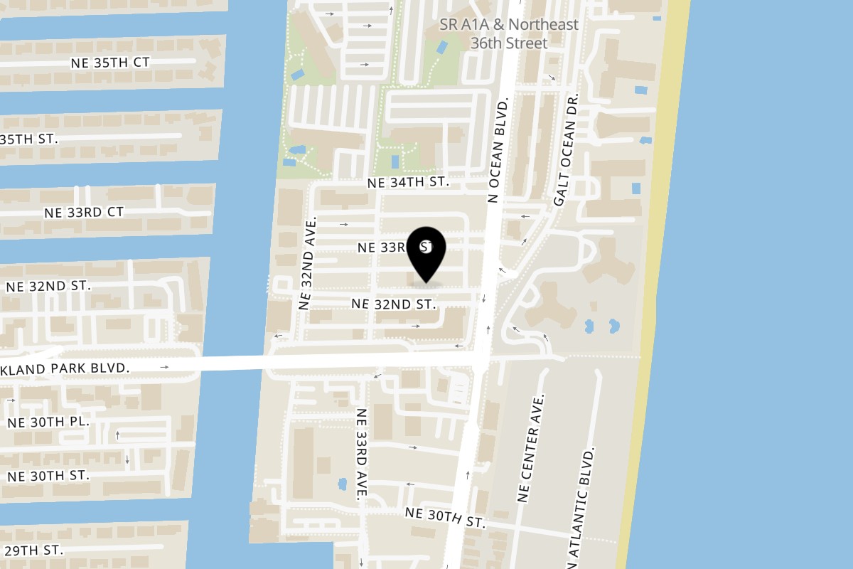 Map showing the location of WhatSub Sub Shop Fort Lauderdale on 3335 NE 32nd St in Fort Lauderdale