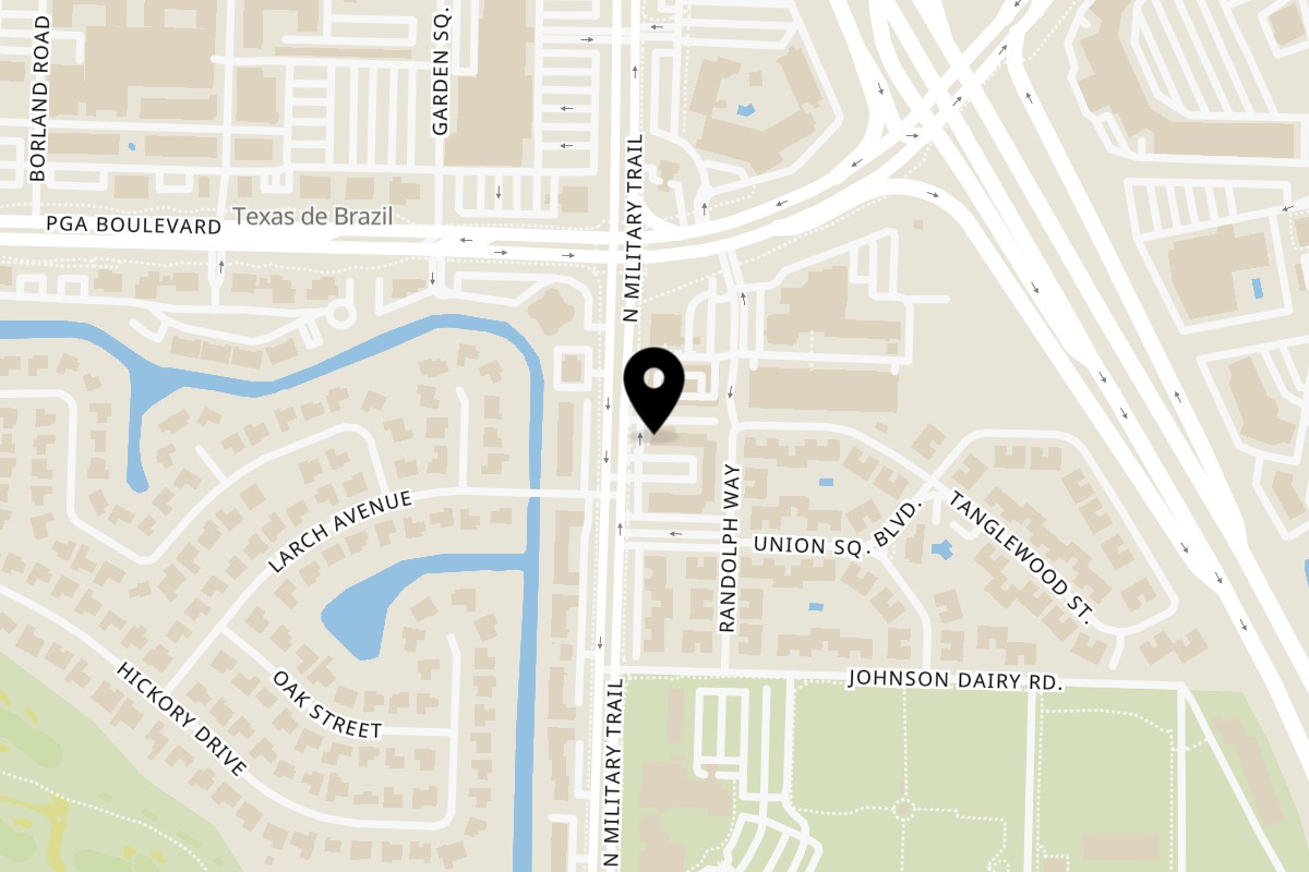 Map showing the location of WhatSub Sub Shop Palm Beach Gardens on 10800 N Military Trl #120 in Palm Beach Gardens